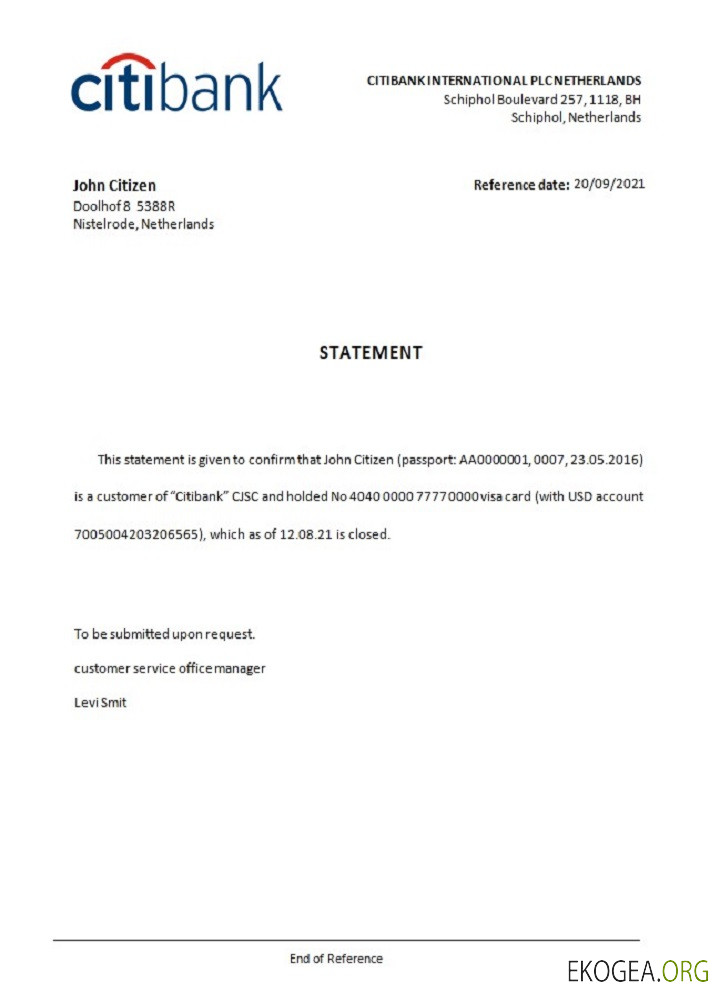 Référence Pays , Bas , Citibank , closure